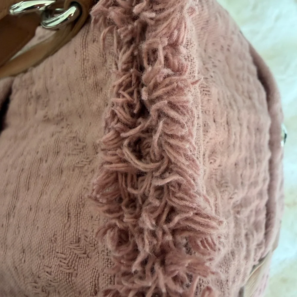 CHANEL Deauville Dusky Pink Quilted Fringed Tote with Brown Leather Trim